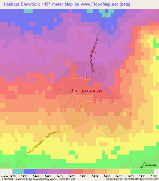 Hashaat,Mongolia Elevation Map
