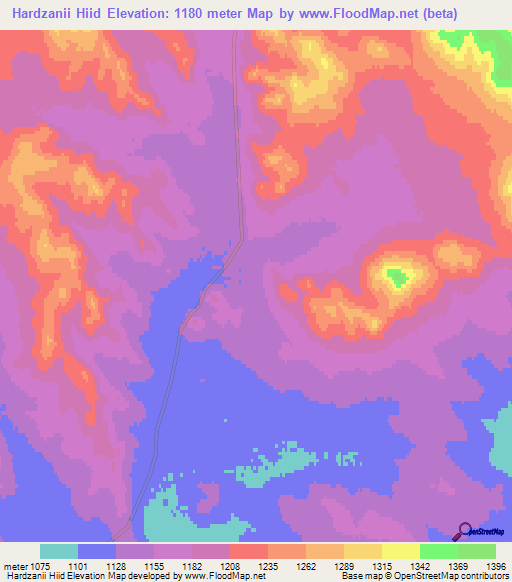 Hardzanii Hiid,Mongolia Elevation Map