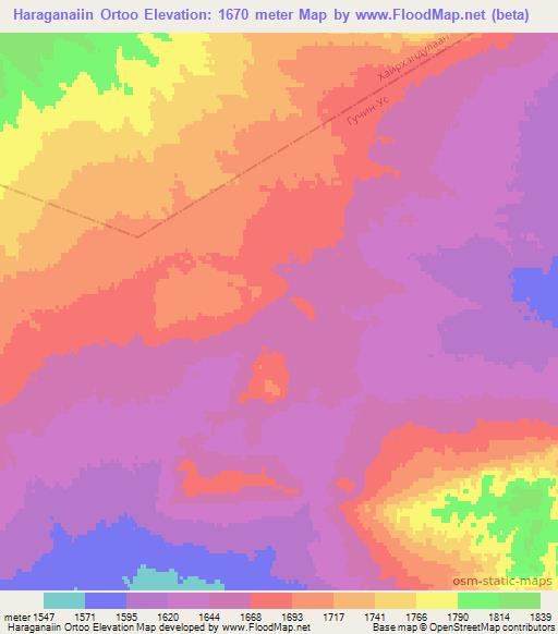 Haraganaiin Ortoo,Mongolia Elevation Map