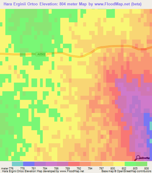 Hara Erginii Ortoo,Mongolia Elevation Map
