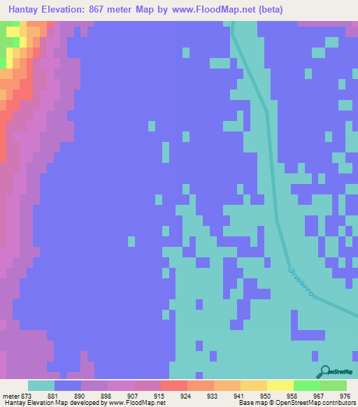 Hantay,Mongolia Elevation Map