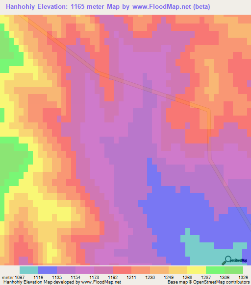 Hanhohiy,Mongolia Elevation Map