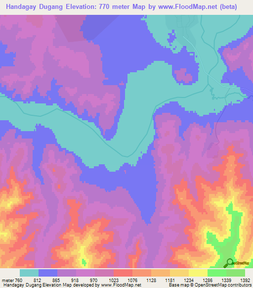 Handagay Dugang,Mongolia Elevation Map