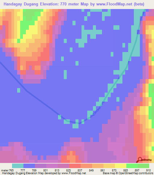 Handagay Dugang,Mongolia Elevation Map