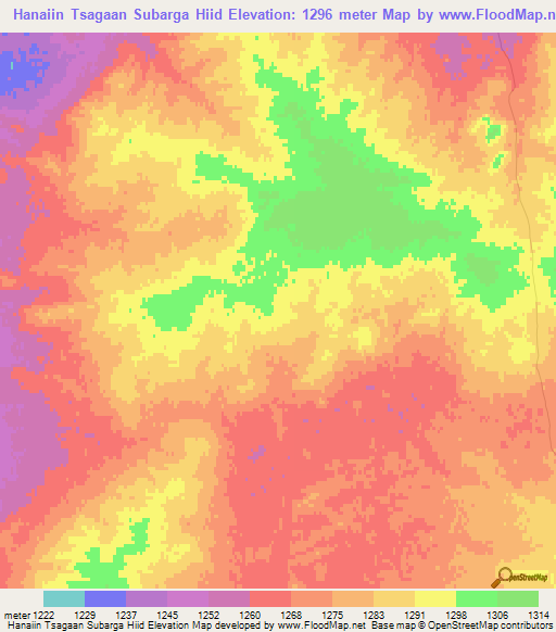 Hanaiin Tsagaan Subarga Hiid,Mongolia Elevation Map
