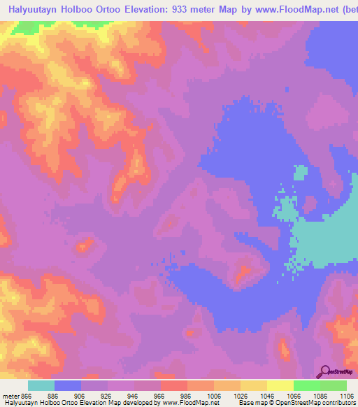 Halyuutayn Holboo Ortoo,Mongolia Elevation Map