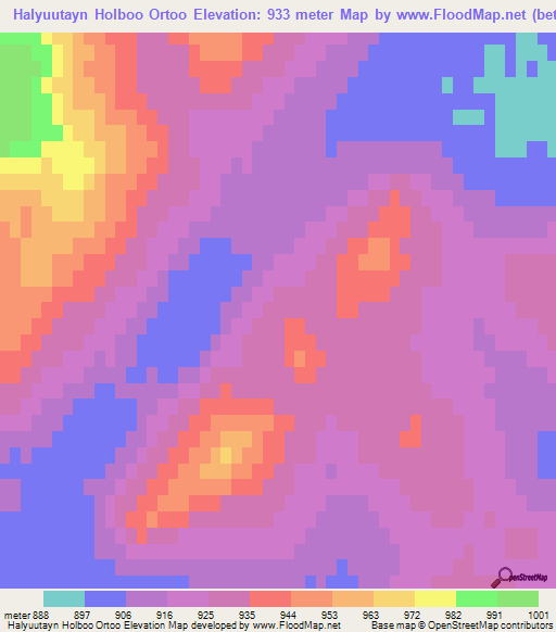 Halyuutayn Holboo Ortoo,Mongolia Elevation Map