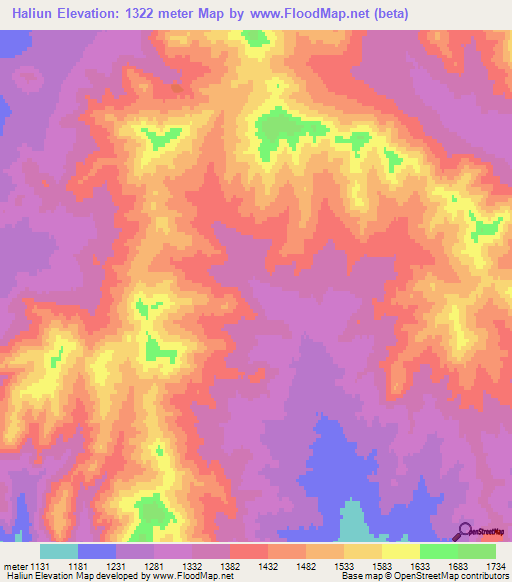 Haliun,Mongolia Elevation Map
