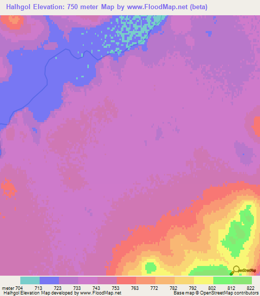 Halhgol,Mongolia Elevation Map