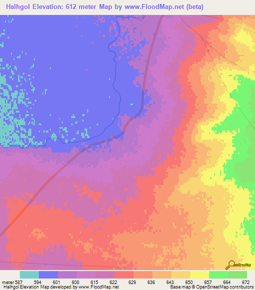 Halhgol,Mongolia Elevation Map