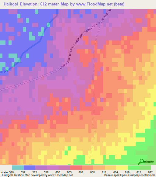 Halhgol,Mongolia Elevation Map