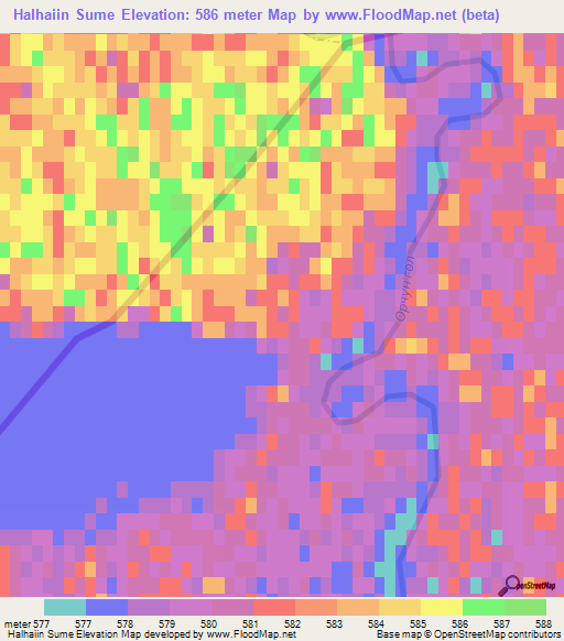 Halhaiin Sume,Mongolia Elevation Map