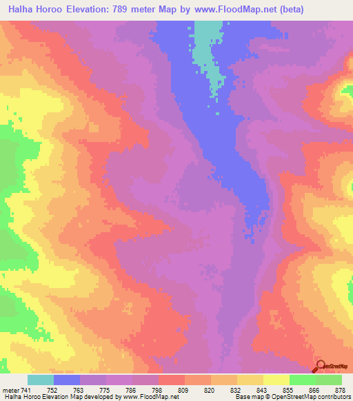 Halha Horoo,Mongolia Elevation Map