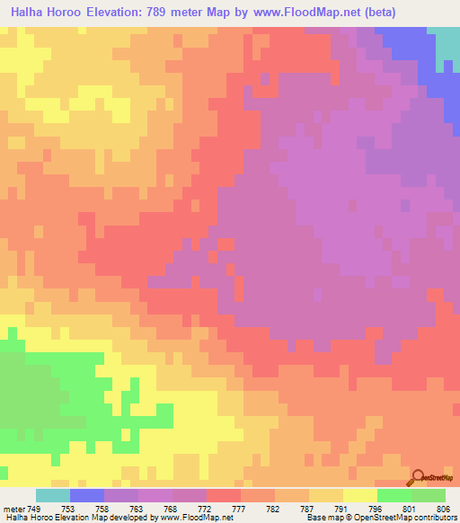Halha Horoo,Mongolia Elevation Map