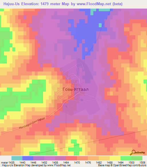 Hajuu-Us,Mongolia Elevation Map