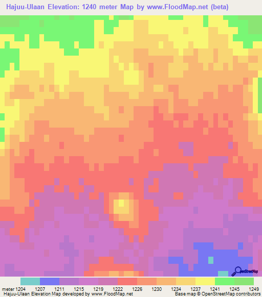 Hajuu-Ulaan,Mongolia Elevation Map