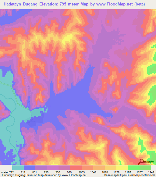 Hadatayn Dugang,Mongolia Elevation Map