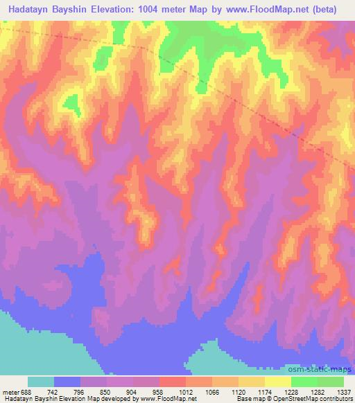 Hadatayn Bayshin,Mongolia Elevation Map