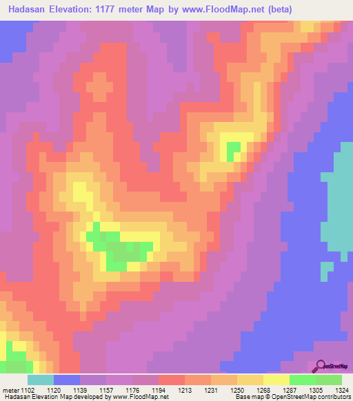 Hadasan,Mongolia Elevation Map