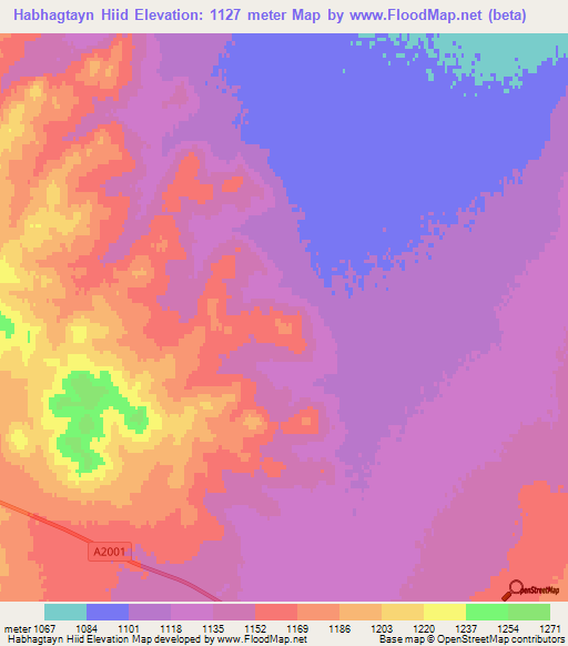 Habhagtayn Hiid,Mongolia Elevation Map