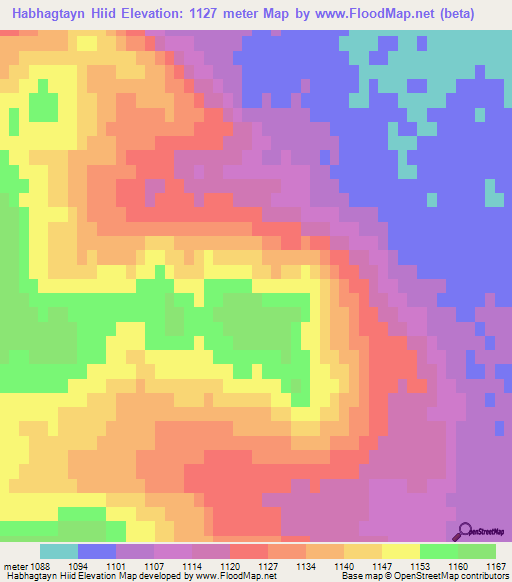 Habhagtayn Hiid,Mongolia Elevation Map