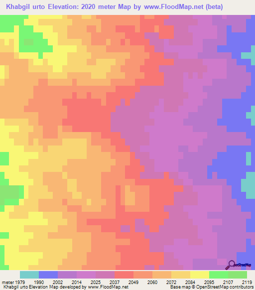 Khabgil urto,Mongolia Elevation Map