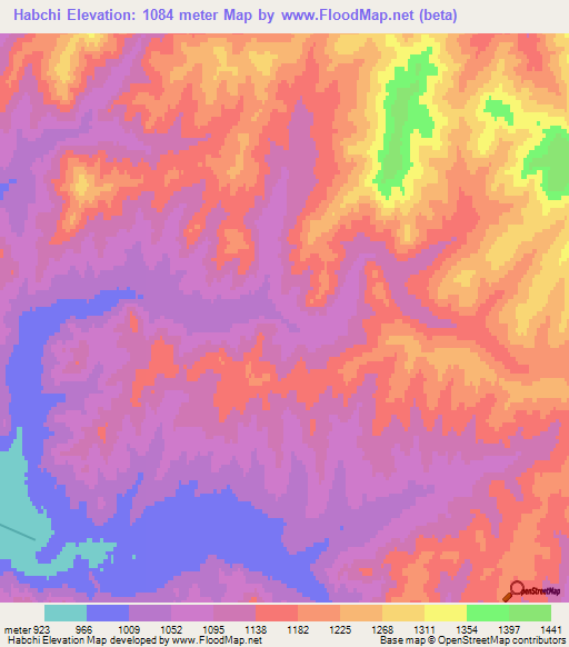Habchi,Mongolia Elevation Map