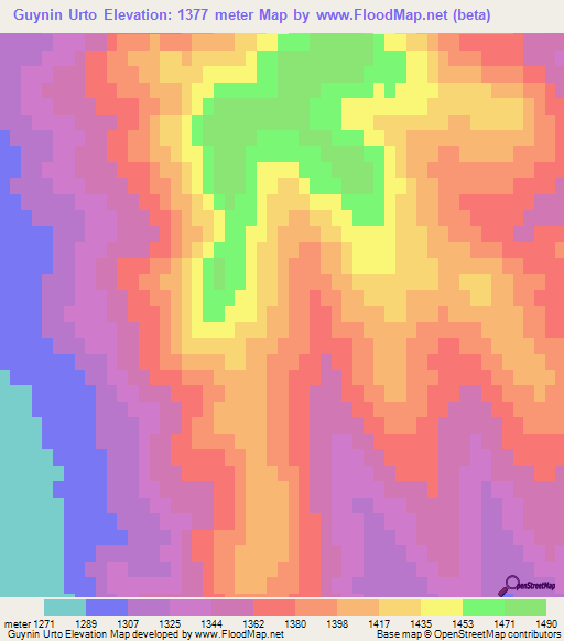 Guynin Urto,Mongolia Elevation Map
