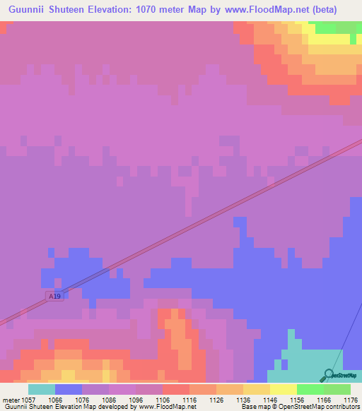 Guunnii Shuteen,Mongolia Elevation Map