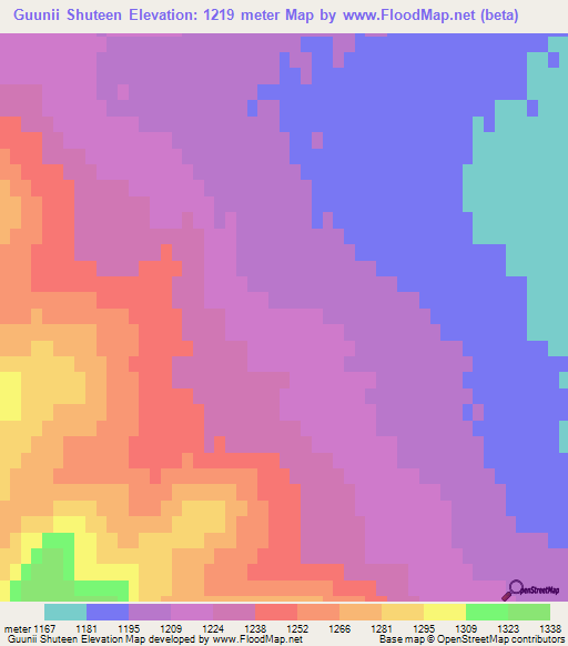 Guunii Shuteen,Mongolia Elevation Map