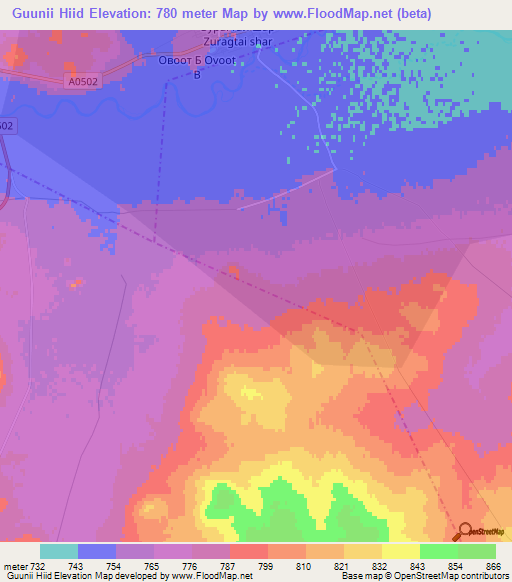 Guunii Hiid,Mongolia Elevation Map