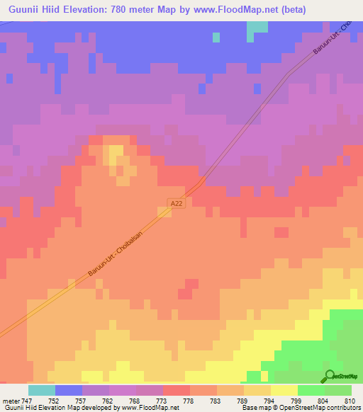 Guunii Hiid,Mongolia Elevation Map