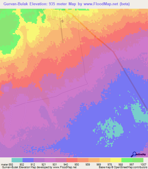 Gurvan-Bulak,Mongolia Elevation Map