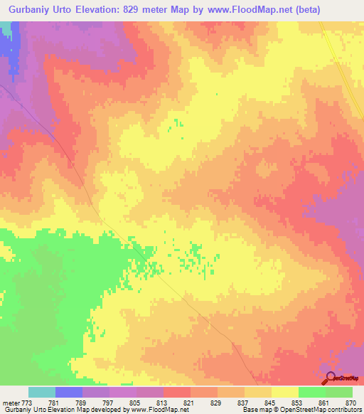 Gurbaniy Urto,Mongolia Elevation Map
