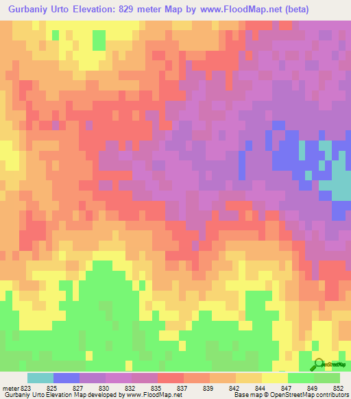 Gurbaniy Urto,Mongolia Elevation Map