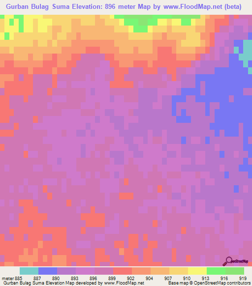 Gurban Bulag Suma,Mongolia Elevation Map