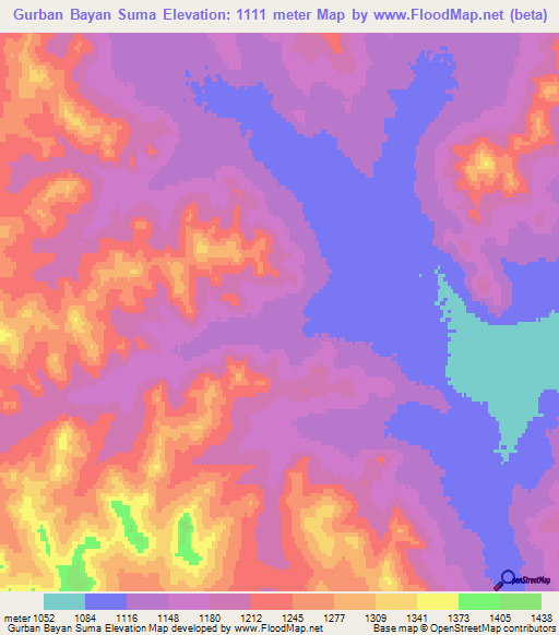 Gurban Bayan Suma,Mongolia Elevation Map