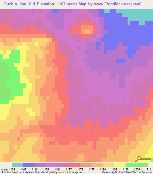 Guchin Jisa Hiid,Mongolia Elevation Map