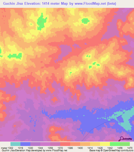 Guchin Jisa,Mongolia Elevation Map