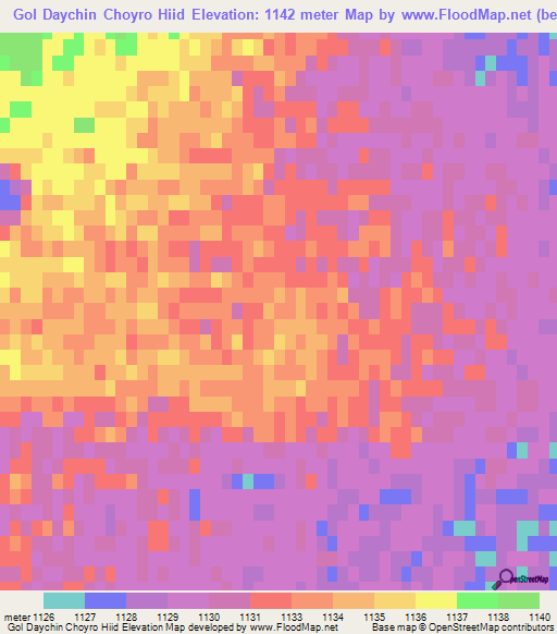 Gol Daychin Choyro Hiid,Mongolia Elevation Map