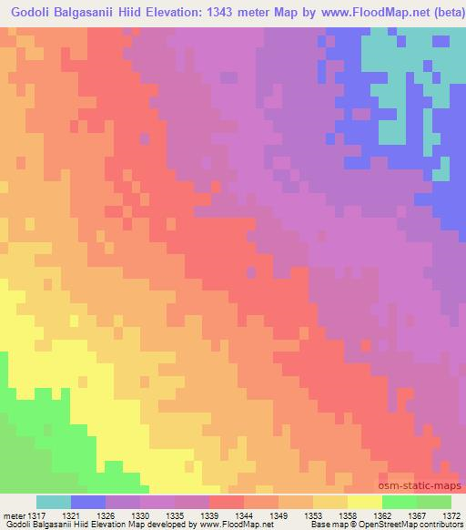 Godoli Balgasanii Hiid,Mongolia Elevation Map