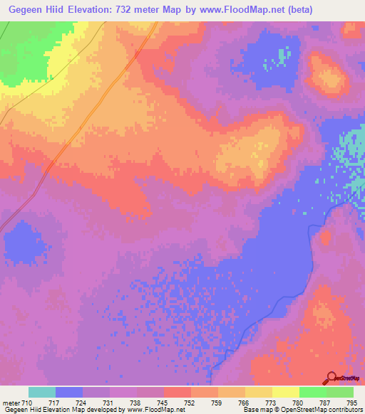 Gegeen Hiid,Mongolia Elevation Map