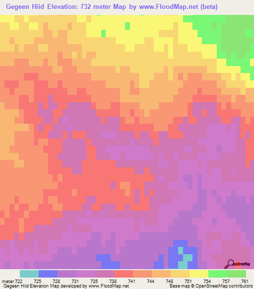 Gegeen Hiid,Mongolia Elevation Map