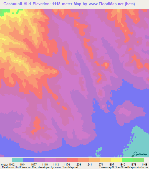 Gashuunii Hiid,Mongolia Elevation Map