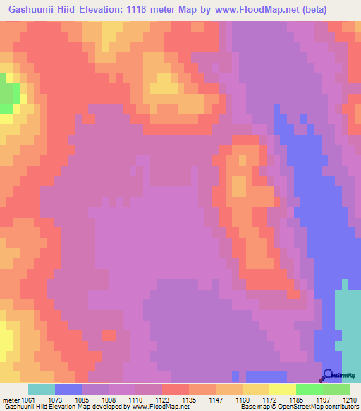 Gashuunii Hiid,Mongolia Elevation Map