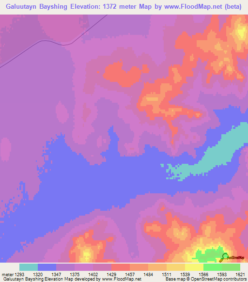 Galuutayn Bayshing,Mongolia Elevation Map
