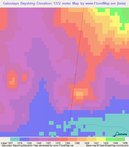 Galuutayn Bayshing,Mongolia Elevation Map