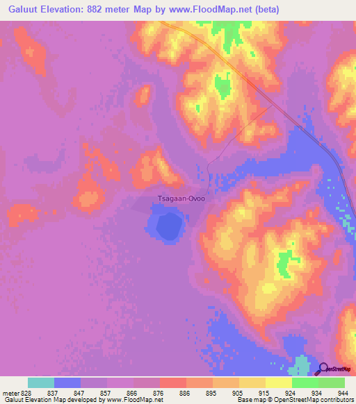 Galuut,Mongolia Elevation Map