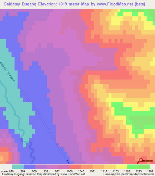 Galdatay Dugang,Mongolia Elevation Map