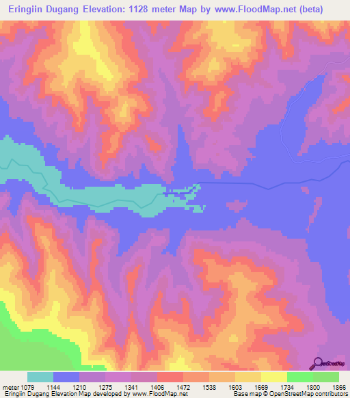 Eringiin Dugang,Mongolia Elevation Map
